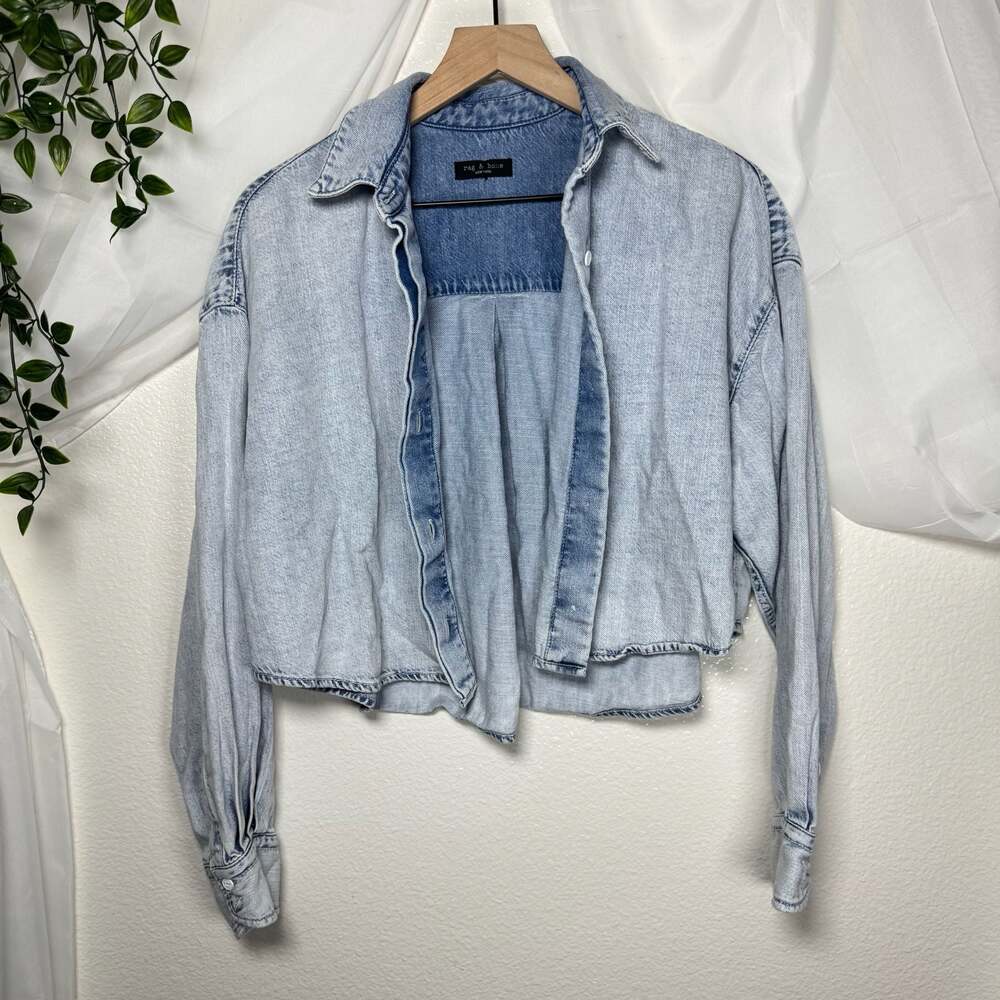 Rag & Bone Raquel Beatrice Oversized Cropped Denim Shirt Jacket
